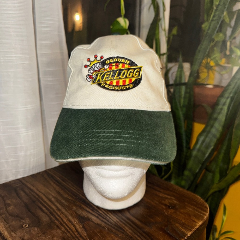 Kellogg Products Garden Logo Baseball Cap‎ Beige Green Adjustable Mens